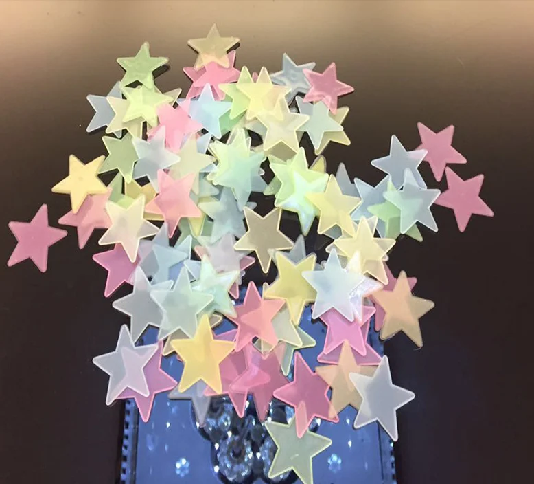50/70/100 PC children fluorescent kids bedroom glow in the dark shine wall stickers stars moon luminous shine colors luminous wall stickers 3d wall stickers