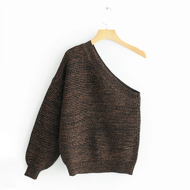 

Vee Top 2019 Winter Autumn New Fashion Knitted Sweater With Open Shoulder Long Sleeve Female Shortened Top For Winter Women