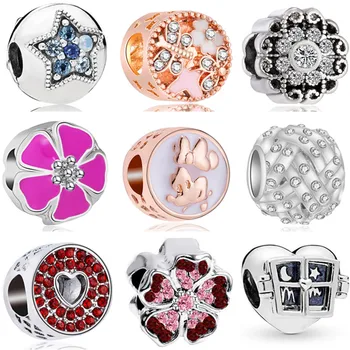 

High Quality Flowers Leaf Stars Rabbit Dog Hearts Beads Charms Fit Original Pandora Bracelets for Women Femme DIY Accessories