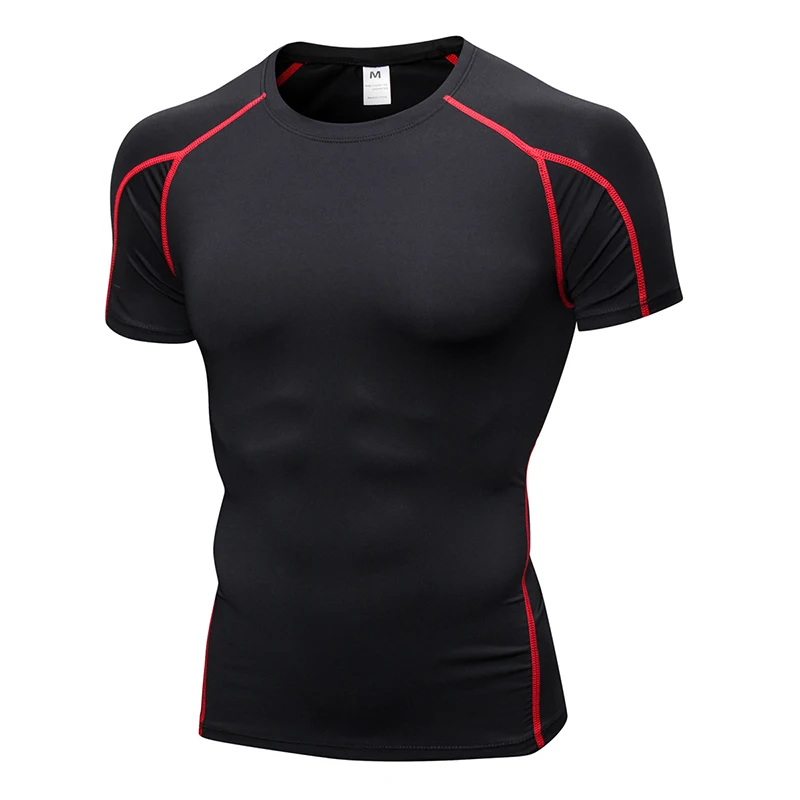 Acefancy Black Cop Top Compression Short Leeve T Shirt Sport for Men Gym Shorts Stretchy Tops 71605 Male Sportwear Gym Clothes