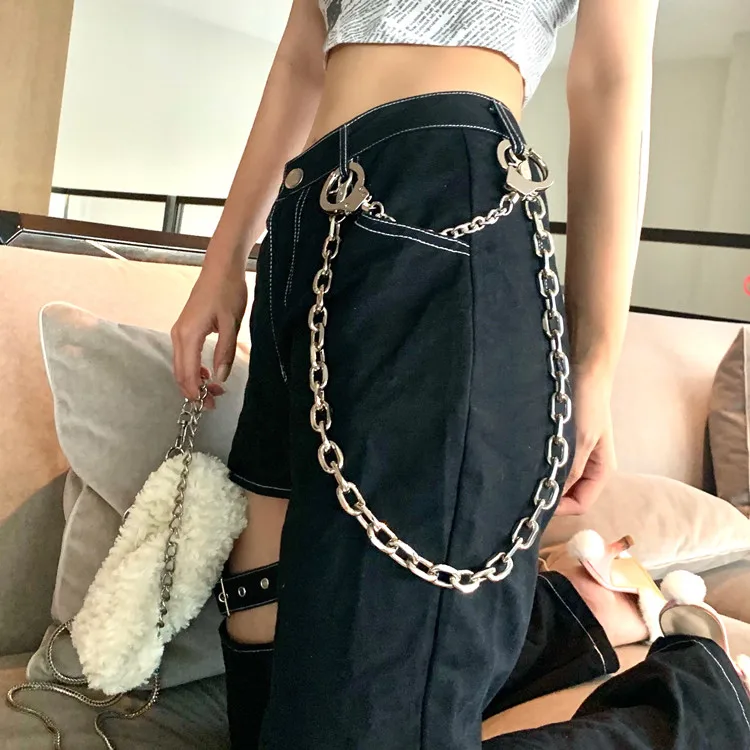 ArgueCultureパンクレザーパーカー リベット両面兼用 Fashion Punk Hip-hop Trendy Handcuffs Belts Waist Chain Male