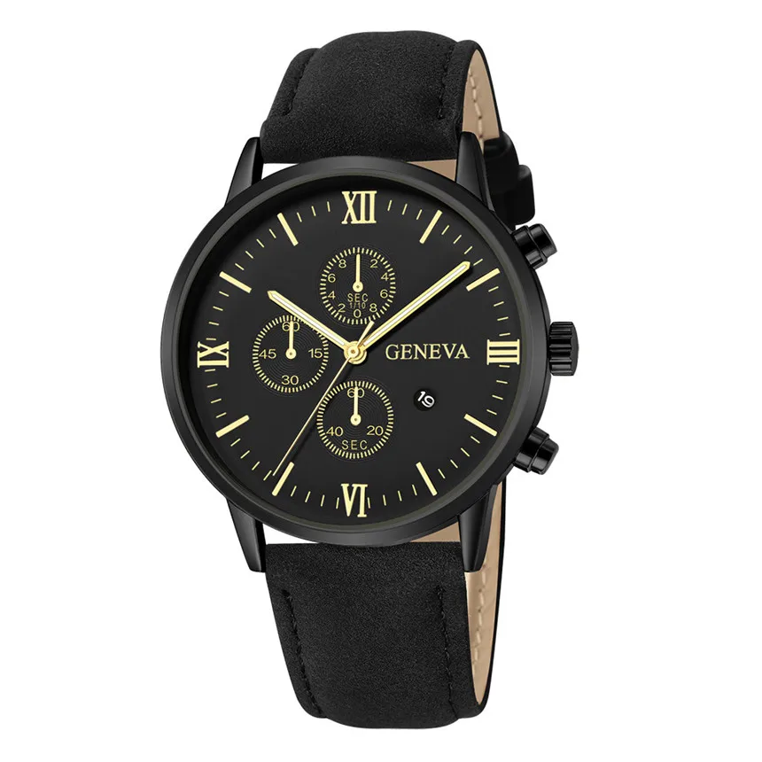 Модные Geneva мужские часы из сплава с корпусом из синтетической кожи, аналоговые кварцевые спортивные мужские часы от ведущего бренда, Роскошные мужские часы D30