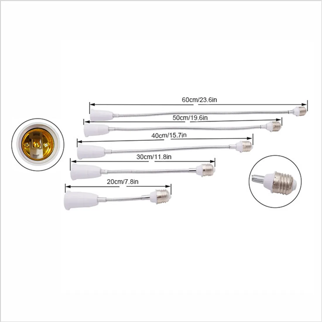 Lamp Holder,Lamp Bulb Holder,Socket Converter,Lamp Socket Adapter,Lamp Socket Extender White L20/30/40/50/60cm long E27 to E27 Base Gooseneck Extension Adaptor Converter Screw Socket Extender Lamp Light Bulb Holder