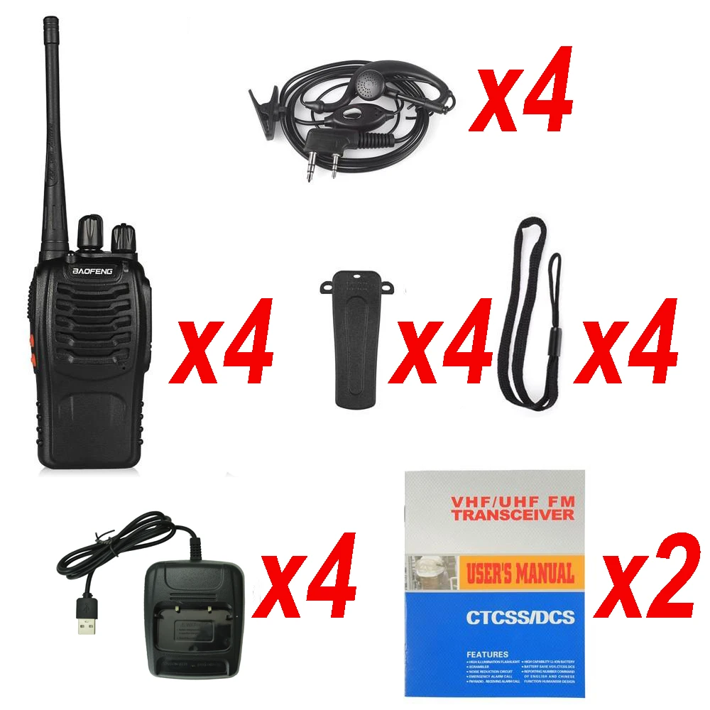 4pcs Original Baofeng BF-888S Walkie Talkie Set Walki-talki Two Way Transmitter Transceiver UHF Radio For Hunting Outdoor Worker walkie talkie Walkie Talkie