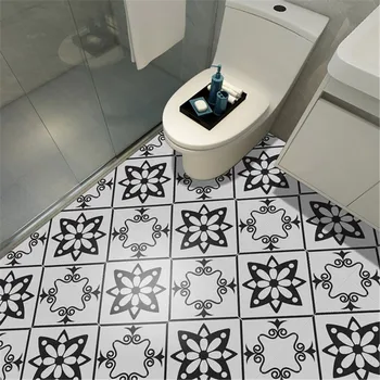 

30*30cm*4pcs Black White Flower Pattern Floor Sticker PVC Waterproof Self-adhesive Wallpaper Home Decor Bathroom Non-slip Decals