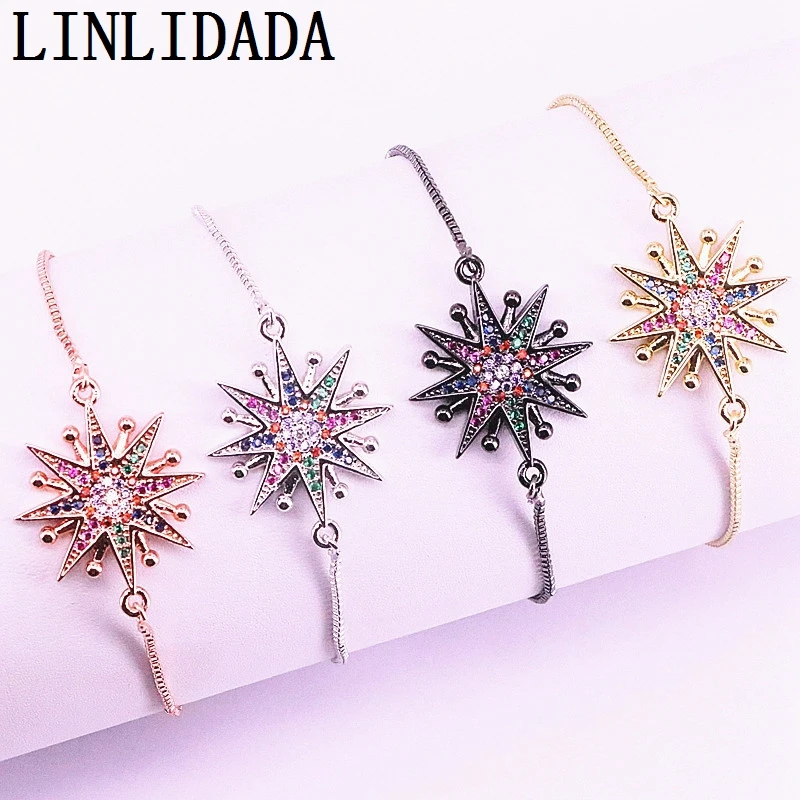 10 шт. Модные Разноцветные CZ цирконий звезда регулируемые браслеты женские ювелирные изделия для девочек
