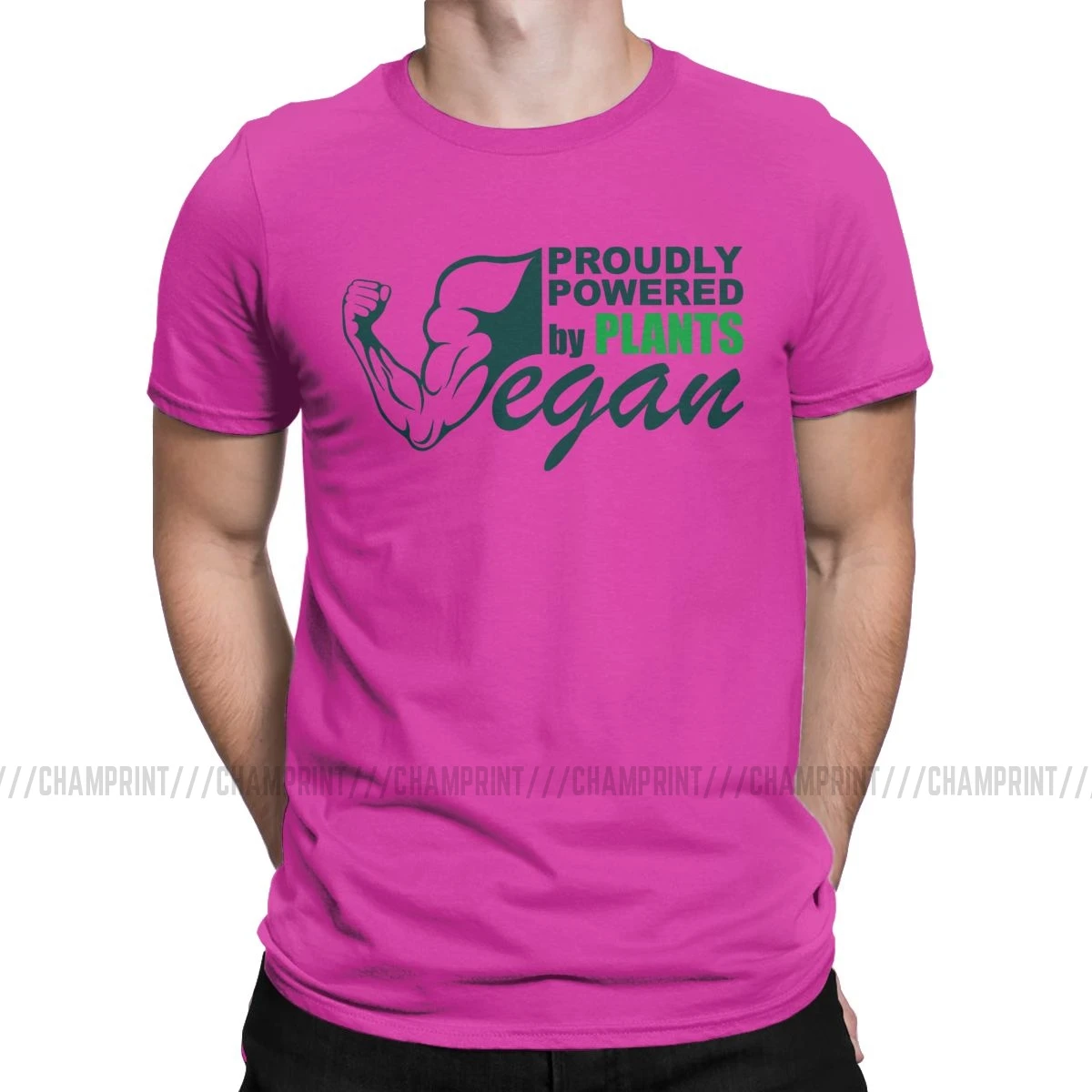 Мужская футболка Vegan Proudly Powered By Plants, забавная хлопковая футболка с коротким рукавом, Вегетарианская футболка для мужчин размера плюс, топы, идея подарка - Цвет: Фуксия