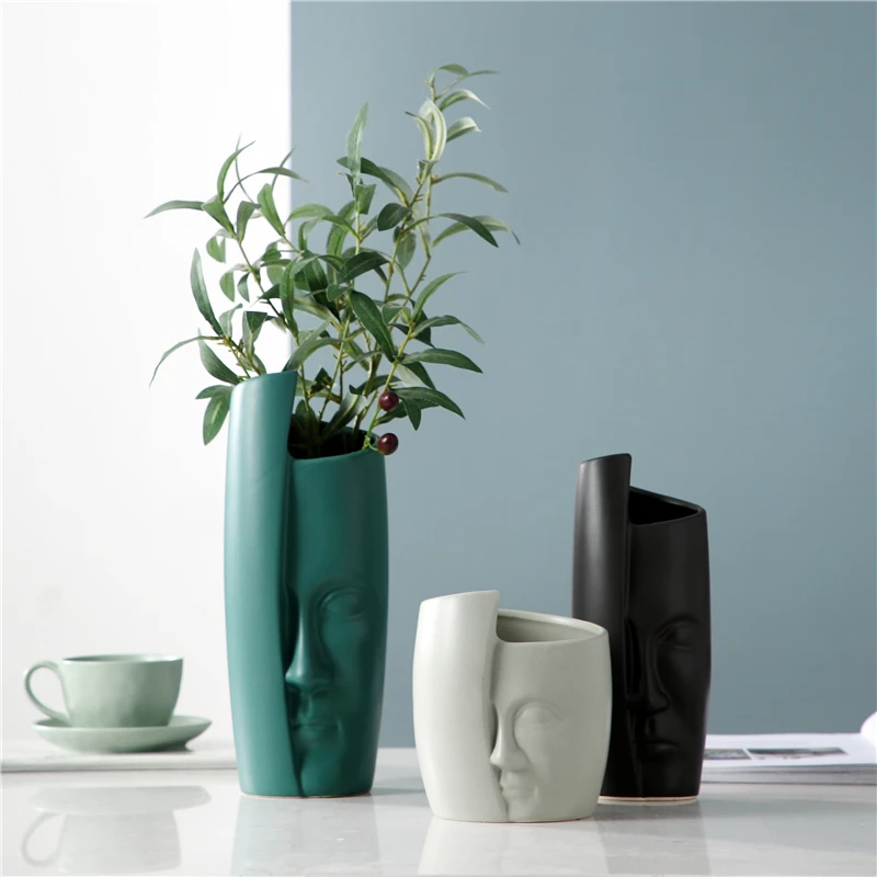 Современная креативная керамическая ваза в скандинавском стиле, украшение для дома, абстрактное украшение для лица, художественная ваза, украшение