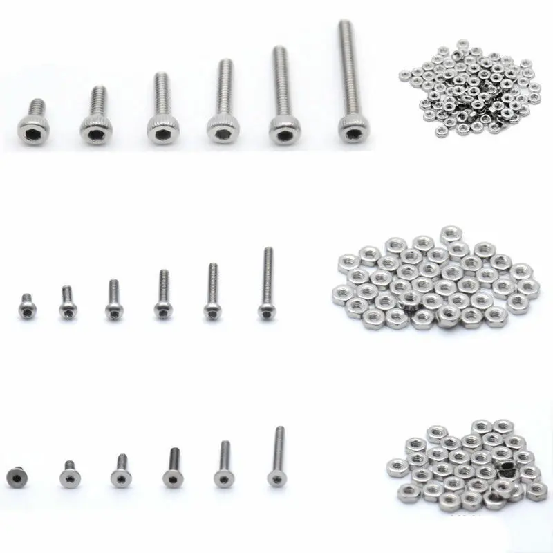 M2(2mm) A2 Stainless Steel Bolts With Hex Nuts Screws Assortment Kit 250pcs