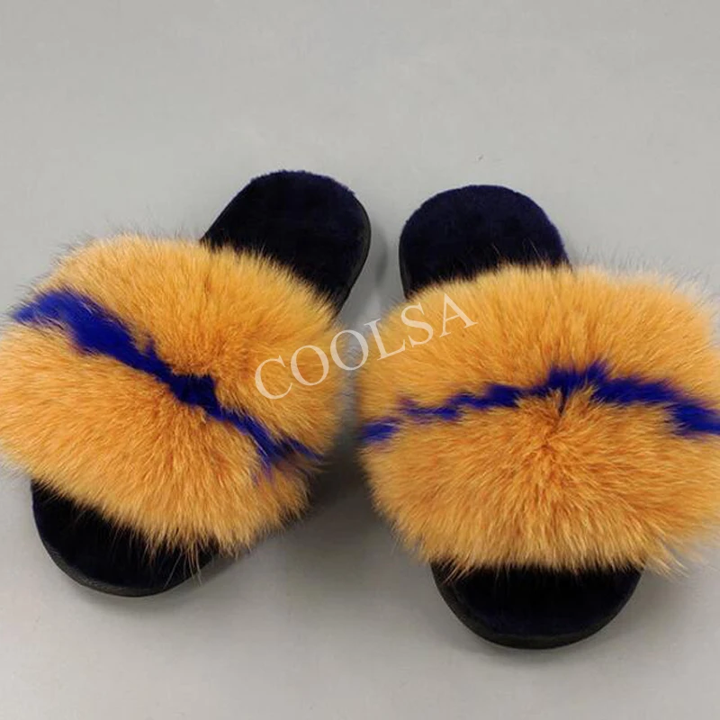 

Winter Women's Cashmere Fur Indoor Slippers Quality Handmade Furry Slides Multi-color Luxury Plush Fox Fur Warm Soft Shoes