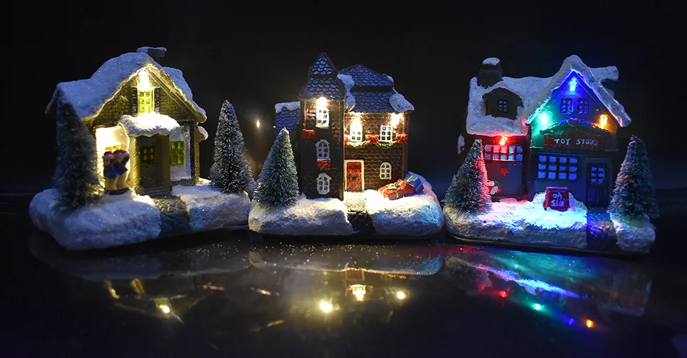 Christmas Village with LED Lighting,Christmas Village Characters Resin Houses Christmas Village Scene Resin Snow Village Houses for Christmas Gifts,House Ornament