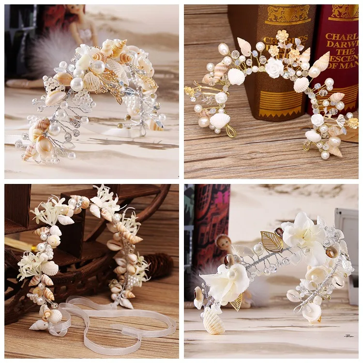 Handmade Pearl Conch Big Hoop Sea Snail Shell Crown Brides Headdress Beach Wedding Hair Accessories hair accessory hair headdress bridal headwear hair band crown