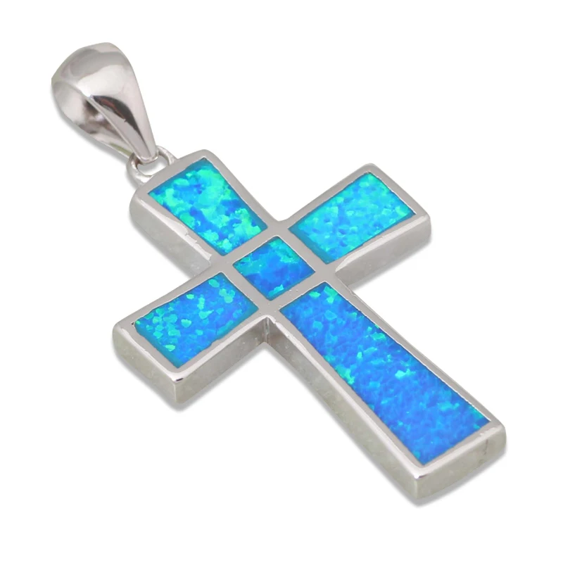 

Garilina 2019 Trendy Jewelry 925 Sterling Silver jewelry vintage silver Cross Blue Fire Opal pendant for women P284