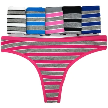 

3Pcs/lot Cotton Thong Panties Sexy G-Strings Women Briefs Girls Ladies Underpants Stripe Print Underwear Female Lingerie