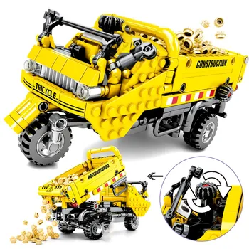 

491pcs Technic Tricycle Dump Truck Toys Building Blocks City Engineering Car Diggings Bricks Construction Toys For Children Gift