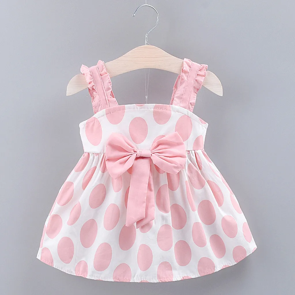 2020 New Summer Bow Dot Print Babys Dress Toddler Girls Princess vestidos Kids Baby Party