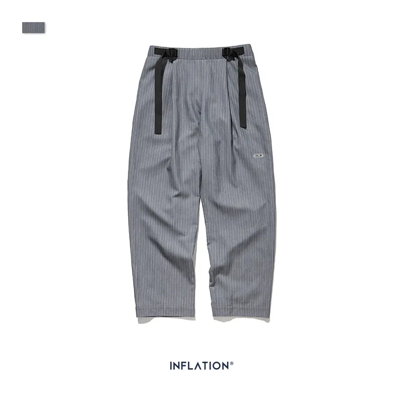 CINESSD мужская одежда осень и зима модный бренд Талия полоса пропускания Свободный Прямой баррель мужские вертикальные полосы досуг брюки - Цвет: Gray