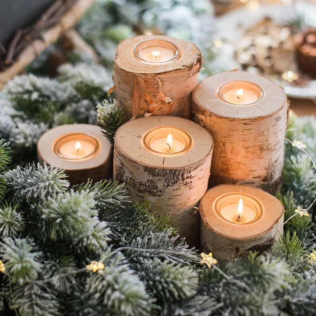 Rustic Wooden Candle Holder Set