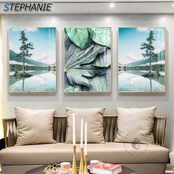Preise Nordic Mint Green Leaf Poster Drucke Abstrakte Fantasie Landschaft Wand Pictur Für Wohnzimmer Gang Moderne Leinwand Wand Kunst Salon