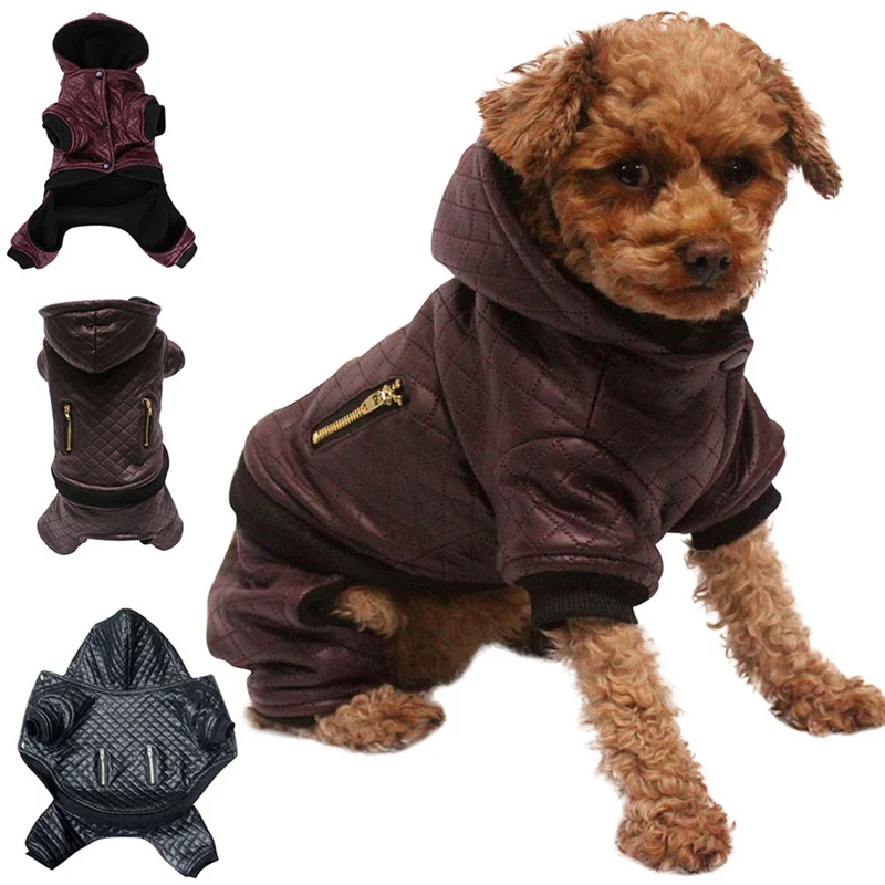 Кожаная одежда для собак, зимнее пальто, одежда для маленьких собак, теплые толстовки, пальто для собак, съемный комплект из двух предметов, куртка, одежда для домашних животных