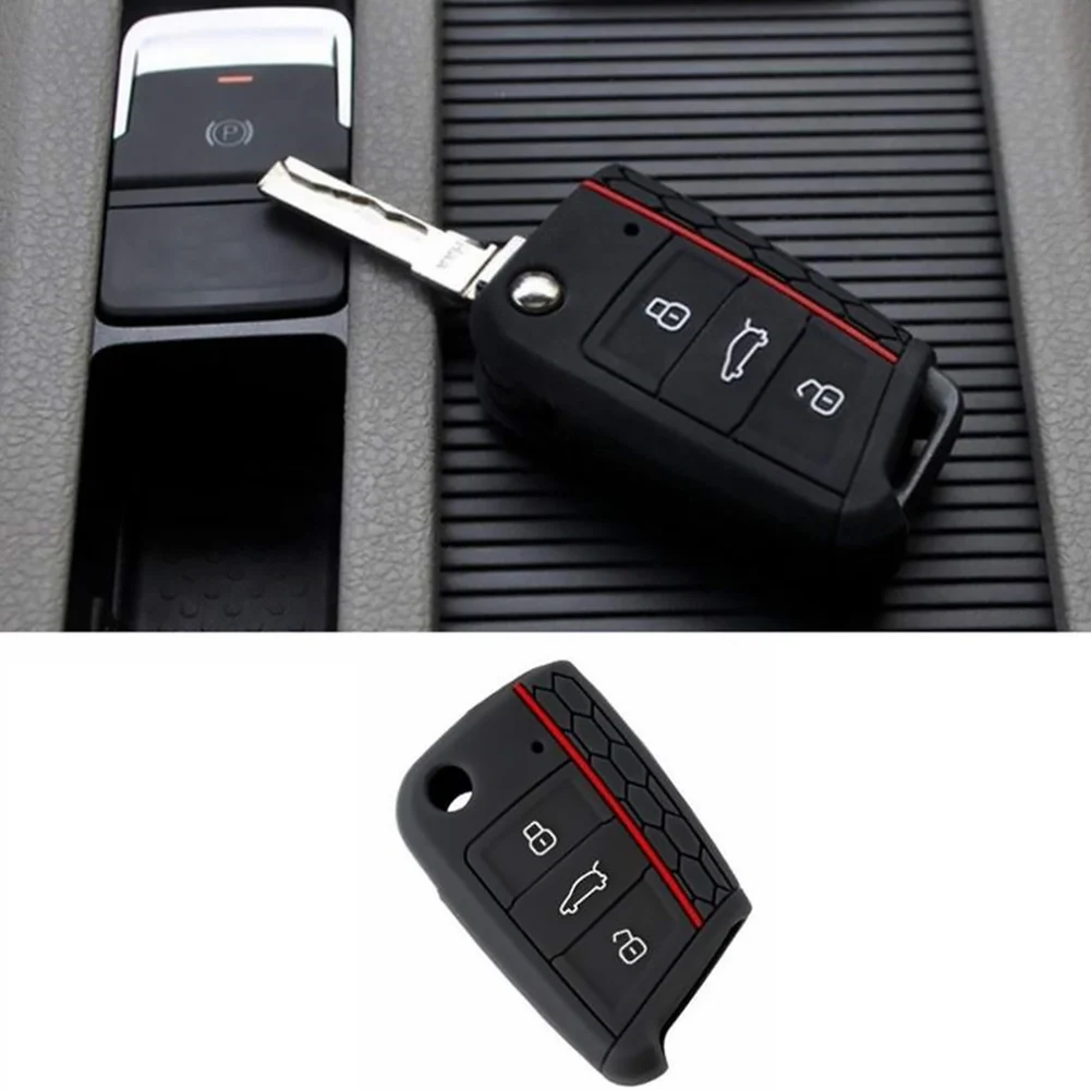 

Silicone Car Key Cover 3 Buttons Soft Rubber Flip Key Shell Case Remote Car Key Protection Cover-Black