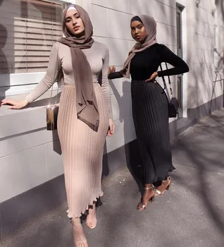 Women Muslim Pencil Long Skirt Chiffon Pleated Skirt Elastic Skirts High Waist Turkey Islamic African Clothing Party Maxi Skirts 1