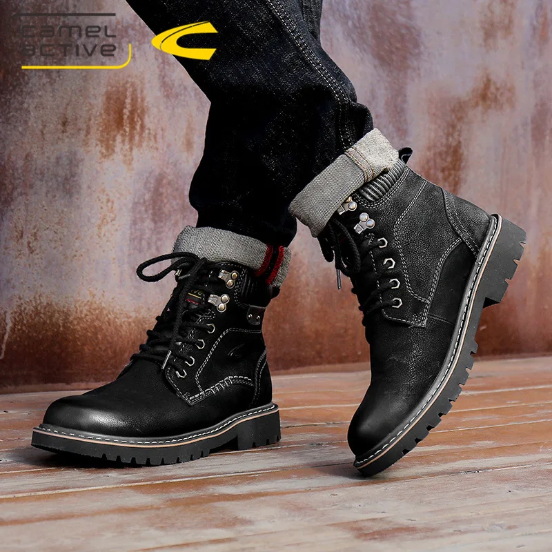 

Germany Camel Active Winter plus Velvet Martin Boots Men's Boots Genuine Leather Ankle Boots Warm Cotton Boots Men Worker Boot