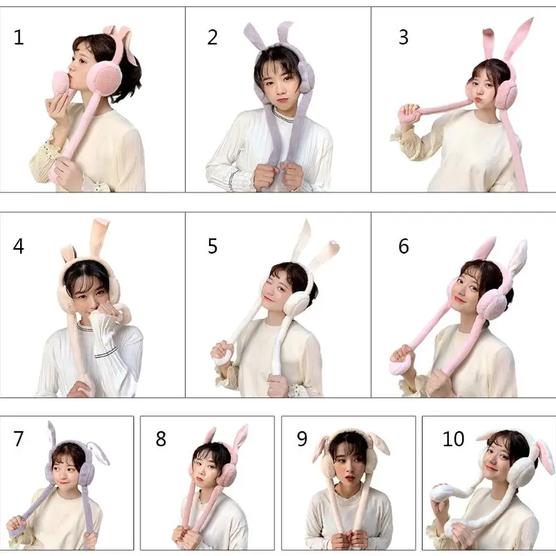 

Rabbit Girls Ear Muffle Movable Plush Cover Cute Bunny Head Wear Warmer for Lady NEW