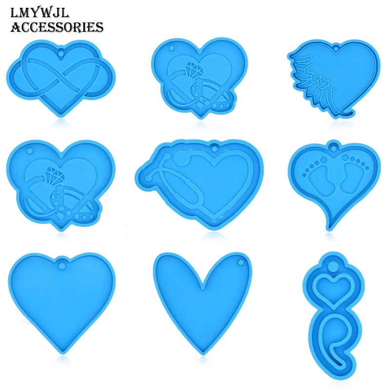 10 Models/heart-shaped Keychain Resin Silicone Mold DIY Epoxy Resin Jewelry Pendant Casting Mold Resin Molds for Jewelry