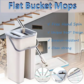 

Cleaning Mops Home Floor Mop Microfiber Wet Mop with Bucket Cloth Flat Squeeze Spray Bathroom Kitchen Clean Free Hand Spin