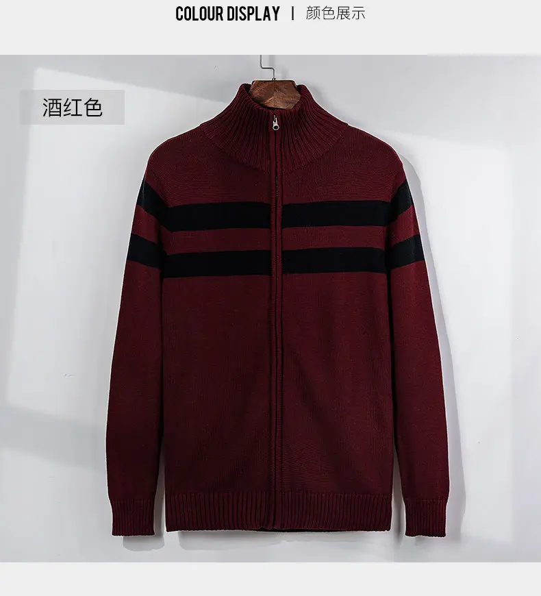 MuLs Brand Sweater Jacket Men Cotton Stand Collar Male Sweater Autumn Winter Stripe Sweatercoat Man knitwear 2019 New Asian Size 05