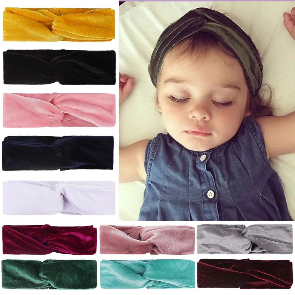 

11 Colors Baby Girls Cross Headband Solid Color Elastic Hairband Velvet Scrunchies Toddler Headwear Accessories Christmas Gifts