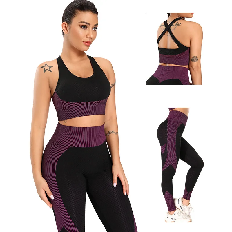 

Cross-Border Hot Seamless Zipper Suit, Female Ultra-Stretch Slim Fit Fitness Bra Set Yoga Two-Piece Set