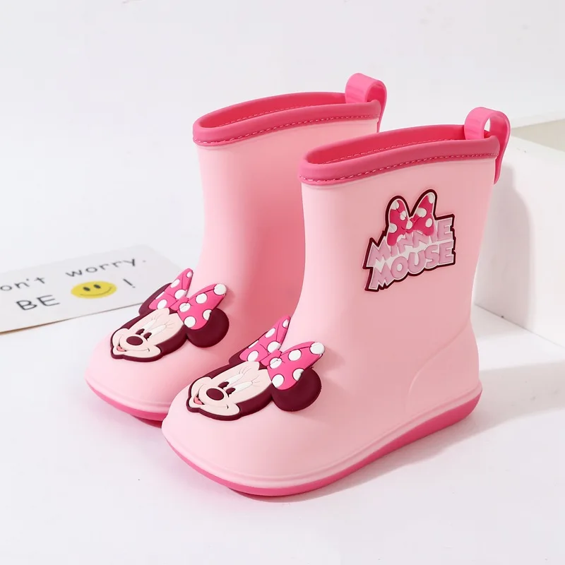 12SH120-Pink Лидер продаж; Новинка; модная классическая детская обувь из ПВХ и резины; детская водонепроницаемая обувь с рисунком Микки Мауса и Минни для мальчиков и девочек; непромокаемые сапоги - Цвет: 12SH120-Pink