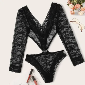 

KANCOOLD Lingerie Panties And Bra Set Underwear Set One-piece Underw Women's Lace Hollow Openwork Sexy Perspective Ropa interior