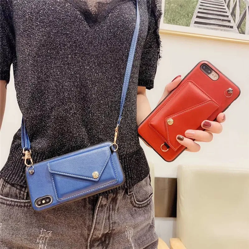 

Luxury PU Leather Crossbody backpack wallet phone case for iphone Xs max XR X 8 7 6 6S plus Fashion Soft back cover with chain