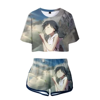 

Weathering with you Animated film comfortable Two-piece Fashion Summer Umbilical Shirt Women's Casual Cool Summer Fashion Set