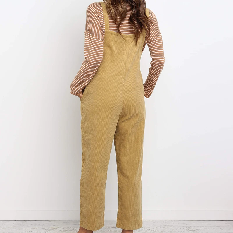 Womens Sleeveless Jumpsuit  Ladies Slim Fit Playsuit Trousers Overalls Women Spaghetti Strap Playsuit Corduroy Solid Dungarees