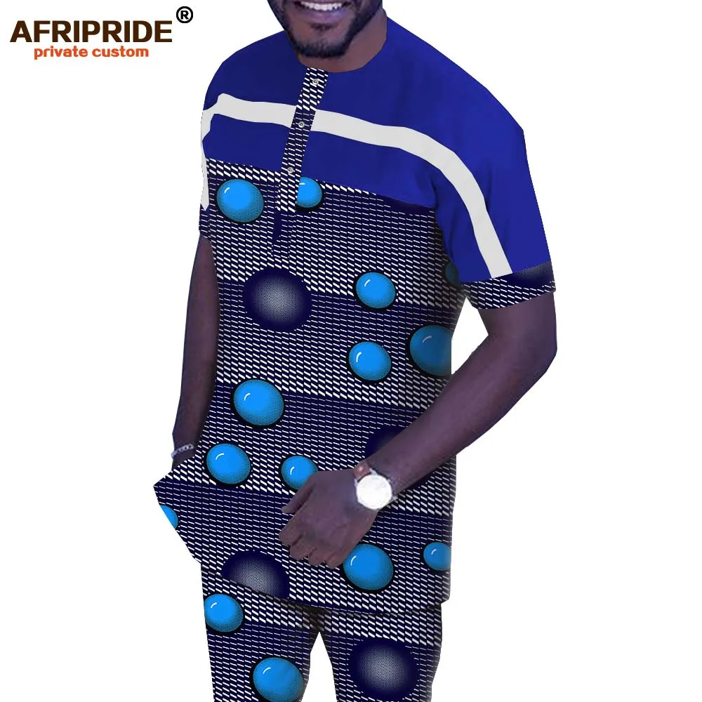 50% OFF African Men Clothing Set Dashiki Tops Shirt and Print Pants Tracksuit Ankara Outfits Floral Attire Suit AFRIPRIDE A1916067B