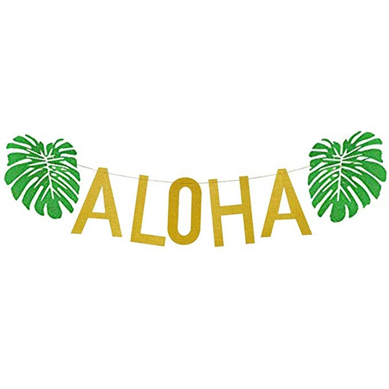 Aloha декорации в стиле Гавайской вечеринки подержанные товары Luau золотые блестки Aloha баннер для Гавайских пляжных вечерние блага