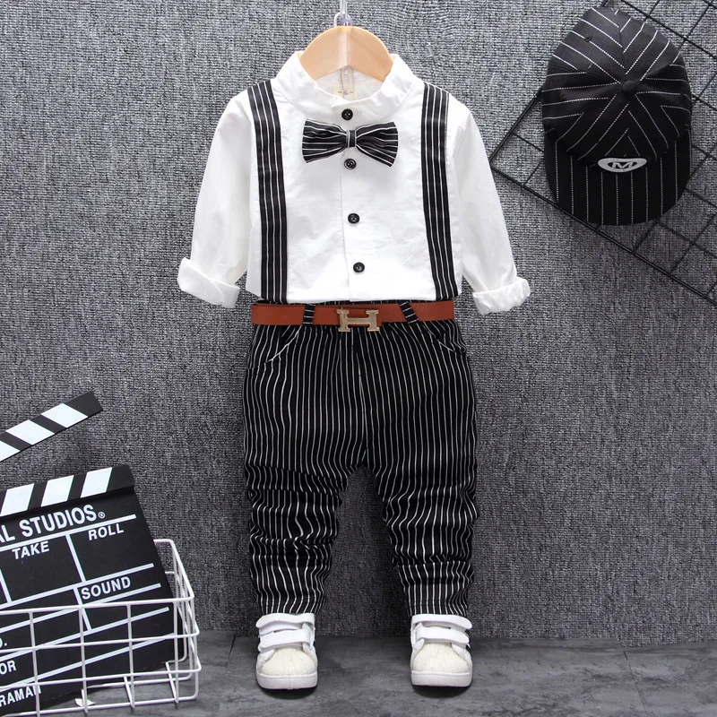 

Childrenswear Autumn Korean-style Suspender Strap Straight Strips Shirt Two-Piece Set 1 ~ 3-Year-Old 2019 New Style Hot Selling