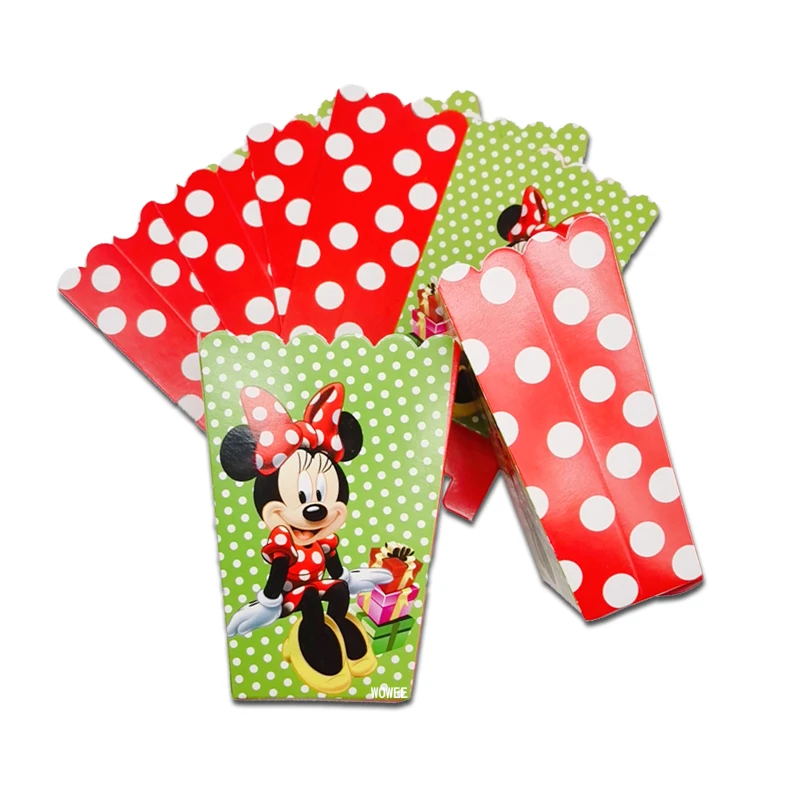 popcorn box 6pcs Минни Маус День рождения украшения набор розовый красный для маленьких девочек Детские принадлежности торт тарелки воздушные шары Тема аксессуары скатерть - Цвет: popcorn box 6pcs