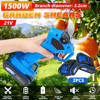 

21V 1500W Rechargeable Electric Pruning Scissors with 2 Battery Pruning Shears Garden Pruner Secateur Branch Cutter Cutting Tool
