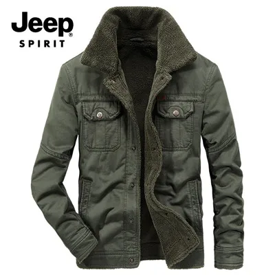 JEEP SPIRIT/Высококачественная зимняя куртка для мужчин, Толстая теплая шерстяная ветровка с подкладкой, зимнее пальто для мужчин, плюс размер, M-4XL, Брендовая верхняя одежда для мужчин - Цвет: Армейский зеленый