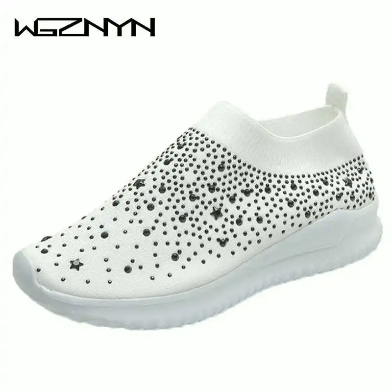 

high quality Women Sneakers Crystal Fashion Bling Sneakers Casual Slip on Sock Trainers Women Flats Shoes Woman Zapatillas Mujer