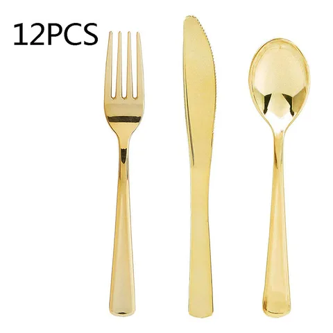 Rose Gold Cups Plastic Plates Fork Knives Spoons Disposable Clear Dinnerware Set Home Party Supplies
