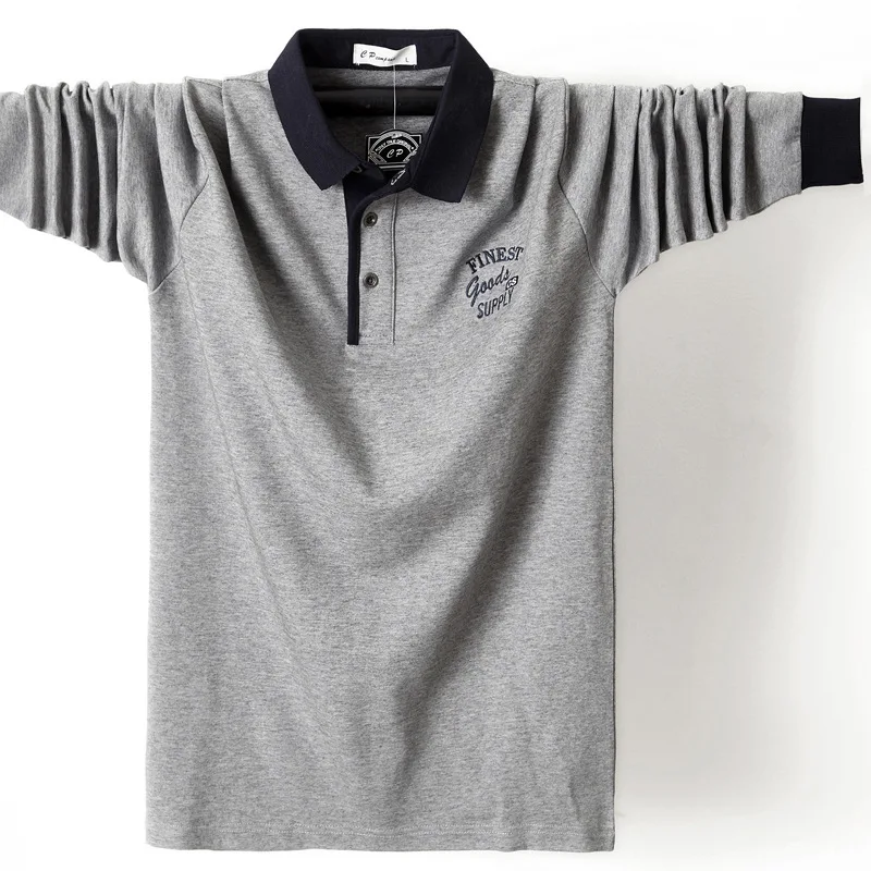 Плюс размер 5XL 6XL 95% хлопок Новая Осенняя высококачественная повседневная рубашка поло с длинным рукавом мужская рубашка с отложным воротником с широкой талией черный фиолетовый - Цвет: 5150 Grey