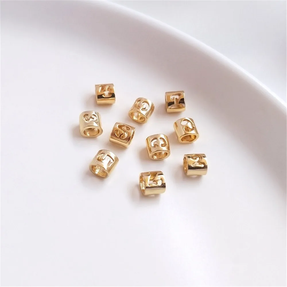 

14K Gold Plated Bracelet hand-beaded large hole digital bead pendant 0-9 first jewelry diy accessories materials