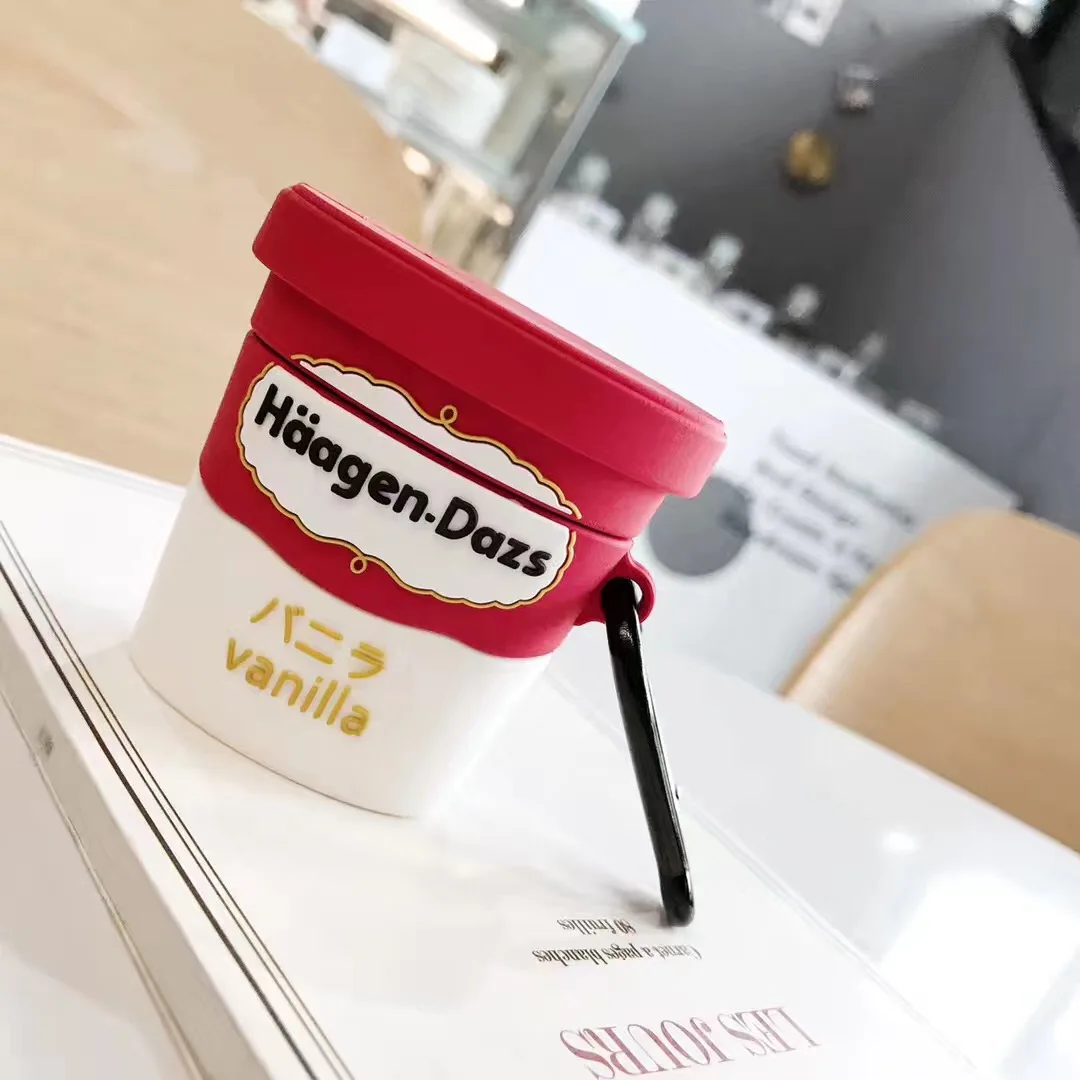 3D Хаген-ДАСС мороженое чашка лицо беспроводной Bluetooth гарнитура силиконовый чехол для Airpods Earphne защитный противоударный Чехол Чехлы