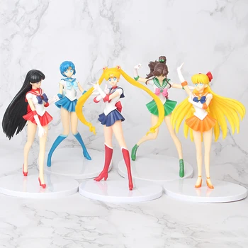 

5pcs Cartoon Sailor Moon Action Figures 18cm Mercury Moon Power Pvc Model Anime Collection Kid Gift Toy Fairy Garden Home Decor